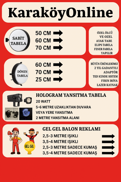 Dönen Tabela Işıklı 60-70-85 CM | Dış Mekan Duvar Tipi Reklam Tabelası