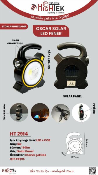 Solar LED Fener – Güneş Enerjili & USB Şarjlı Kamp Lambası