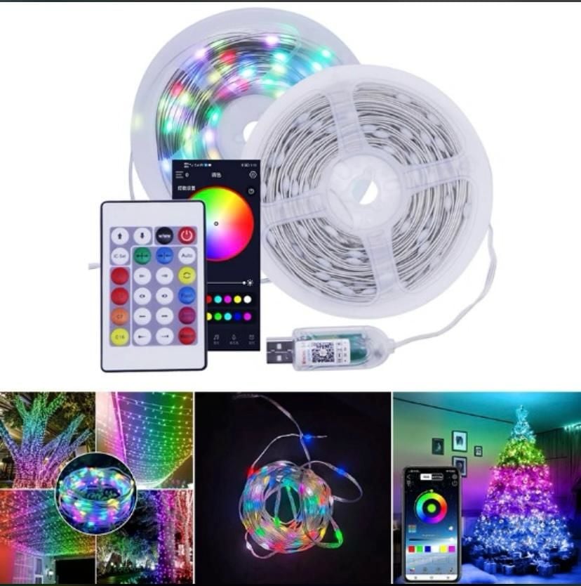 5V Pixel RGB Yılbaşı Peri LED Işık – 10 Metre | Su Geçirmez, USB Girişli, Bluetooth Kontrollü